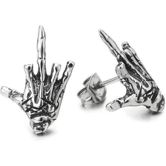 Skeleton Punk Bikers Earrings - Picture 6 of 6